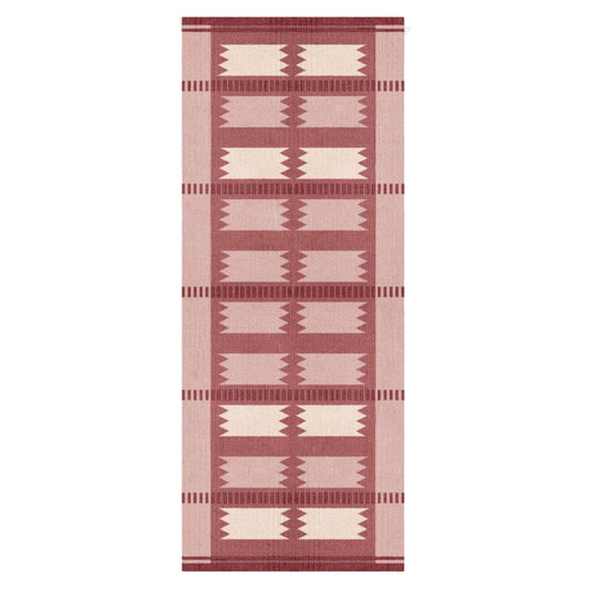 Scandinavian Pink, Rust Cream Geometric Wool Flatweave Handwoven Modern Runner. Custom Sizes Available