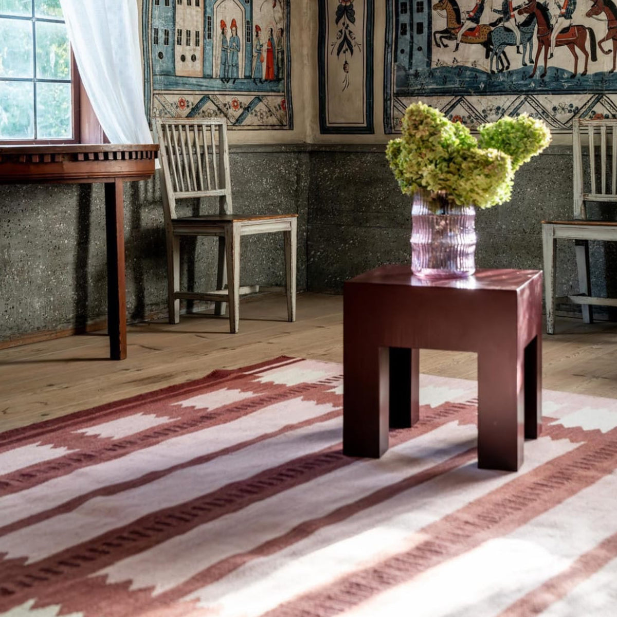 Scandinavian Wool Flatweave: Pink, Rust & Cream Geometric Handwoven Modern Area Rug with Runner Option