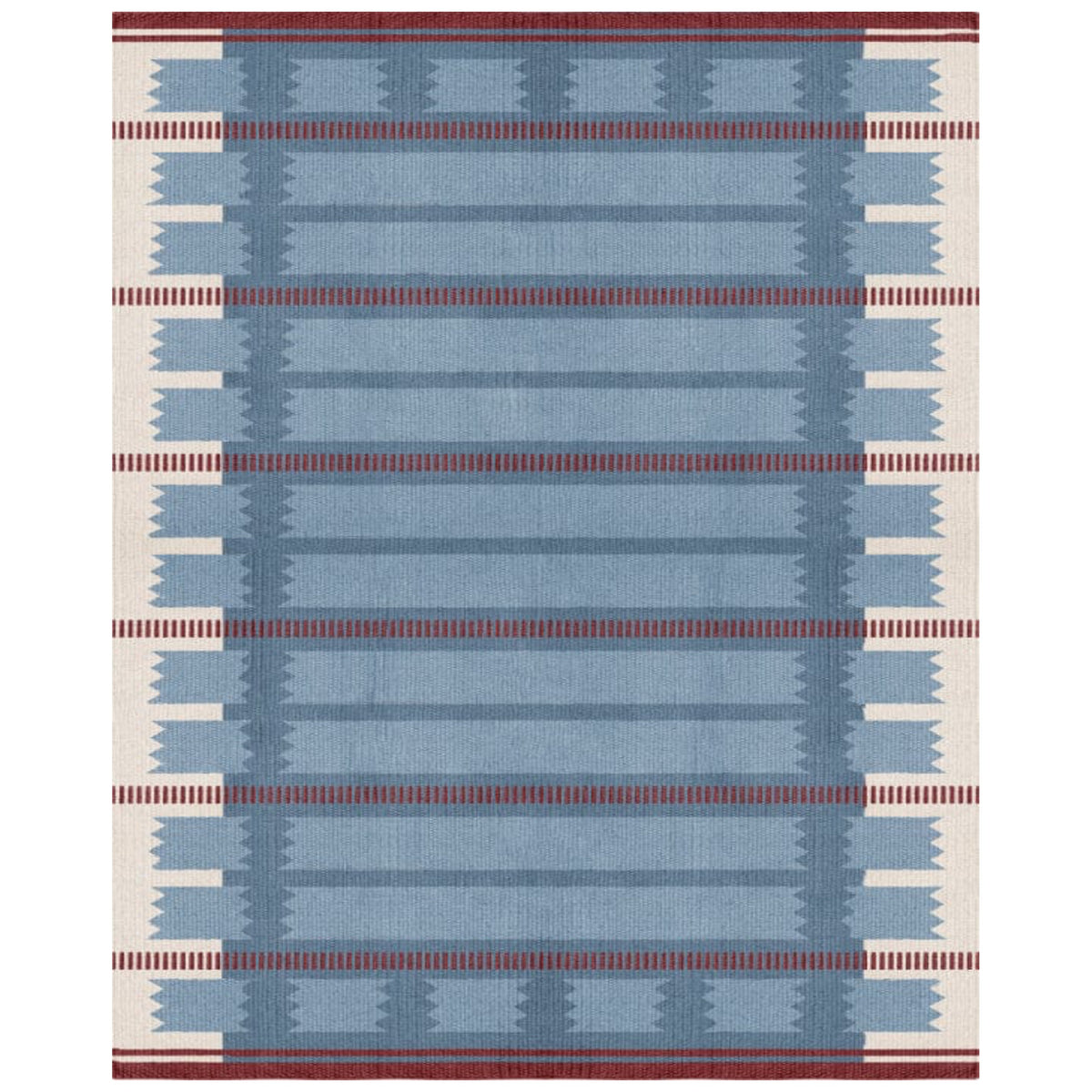 Blue Burgundy Cream Scandinavian Design Handwoven Wool Flat weave Geometric Modern Rug