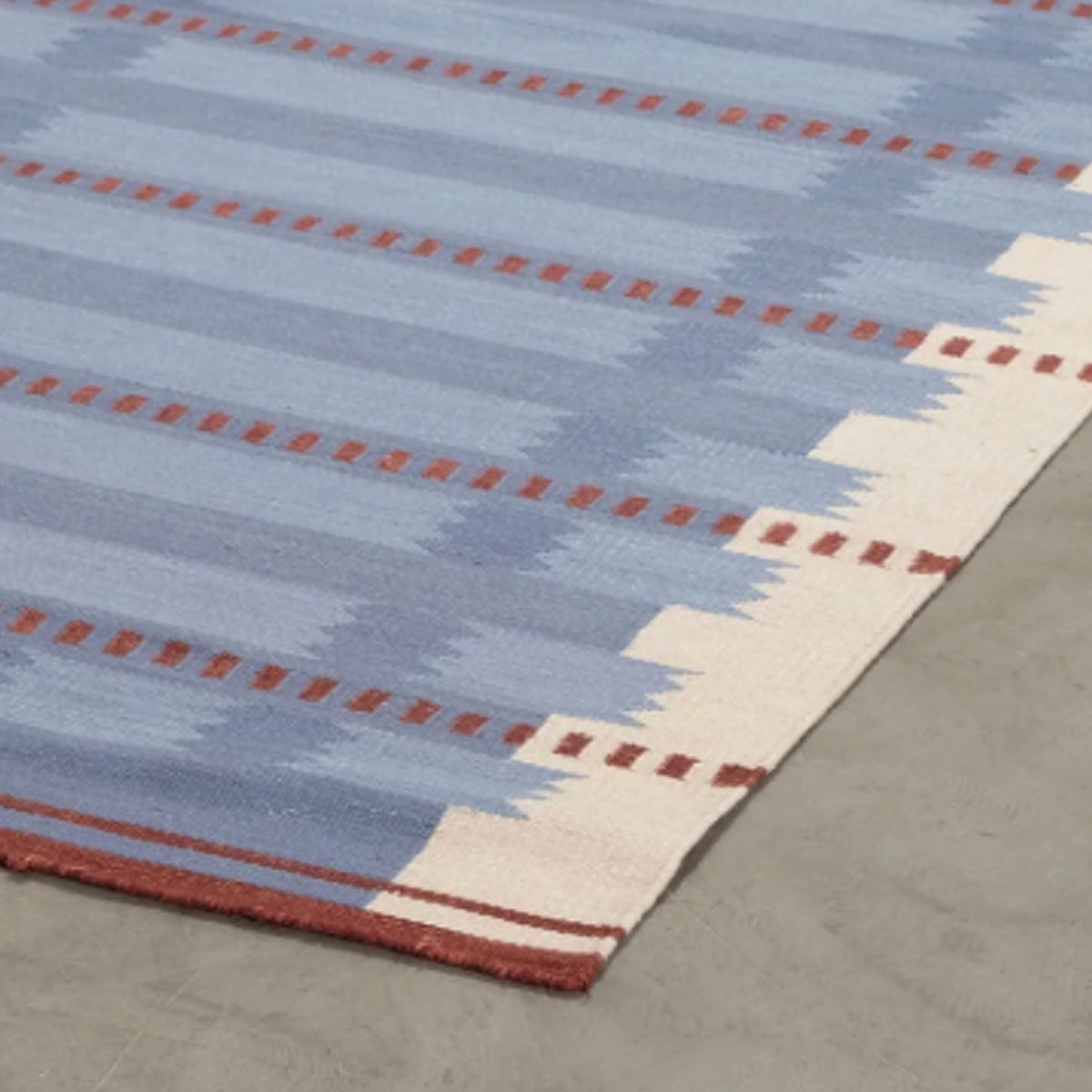 Blue Burgundy Cream Scandinavian Design Handwoven Wool Flat weave Geometric Modern Rug