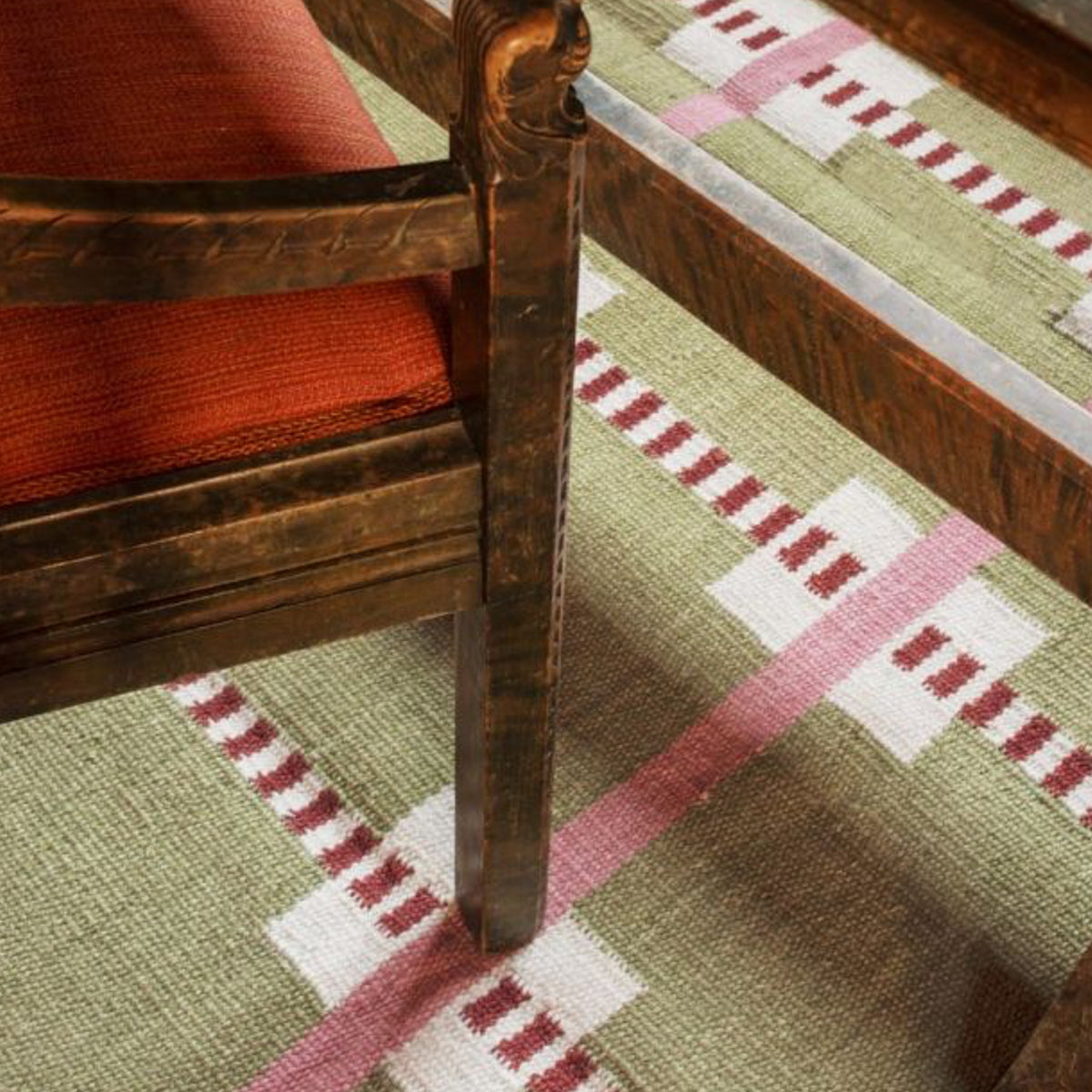Scandinavian Design Olive, Rust & Pink Geometric Modern Area Rug for Living Room