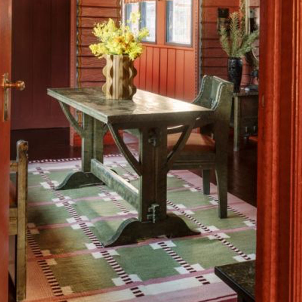 Scandinavian Design Olive, Rust & Pink Geometric Modern Area Rug for Living Room
