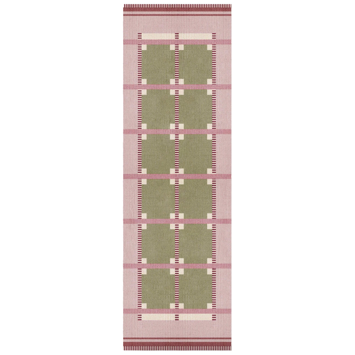 Olive Rust & Pink Scandinavian Design Runner. Geometric Modern Flat Weave