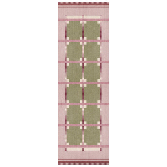 Olive Rust & Pink Scandinavian Design Runner. Geometric Modern Flat Weave