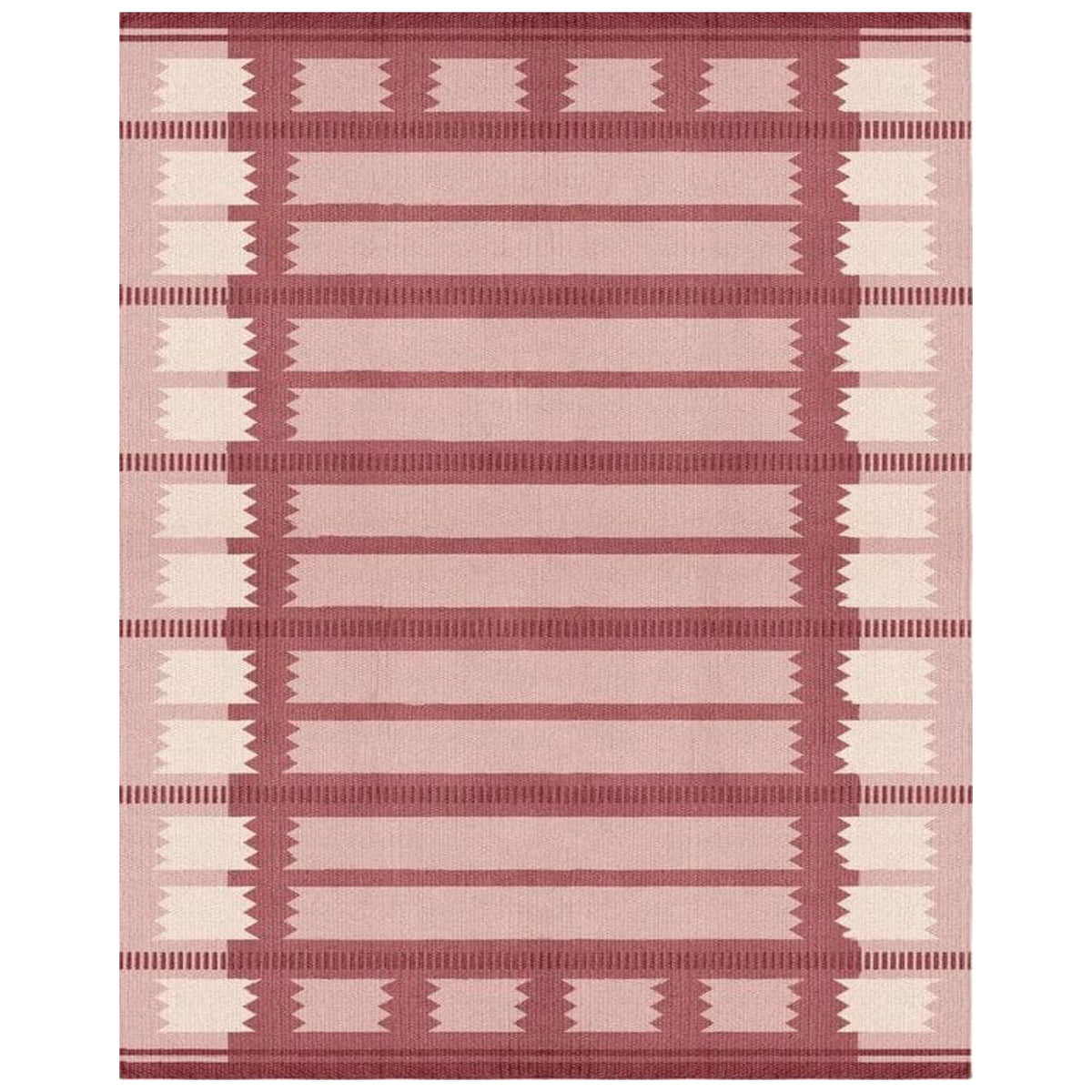 Scandinavian Pink, Rust Cream Geometric Wool Flatweave Handwoven Modern Runner. Custom Sizes Available