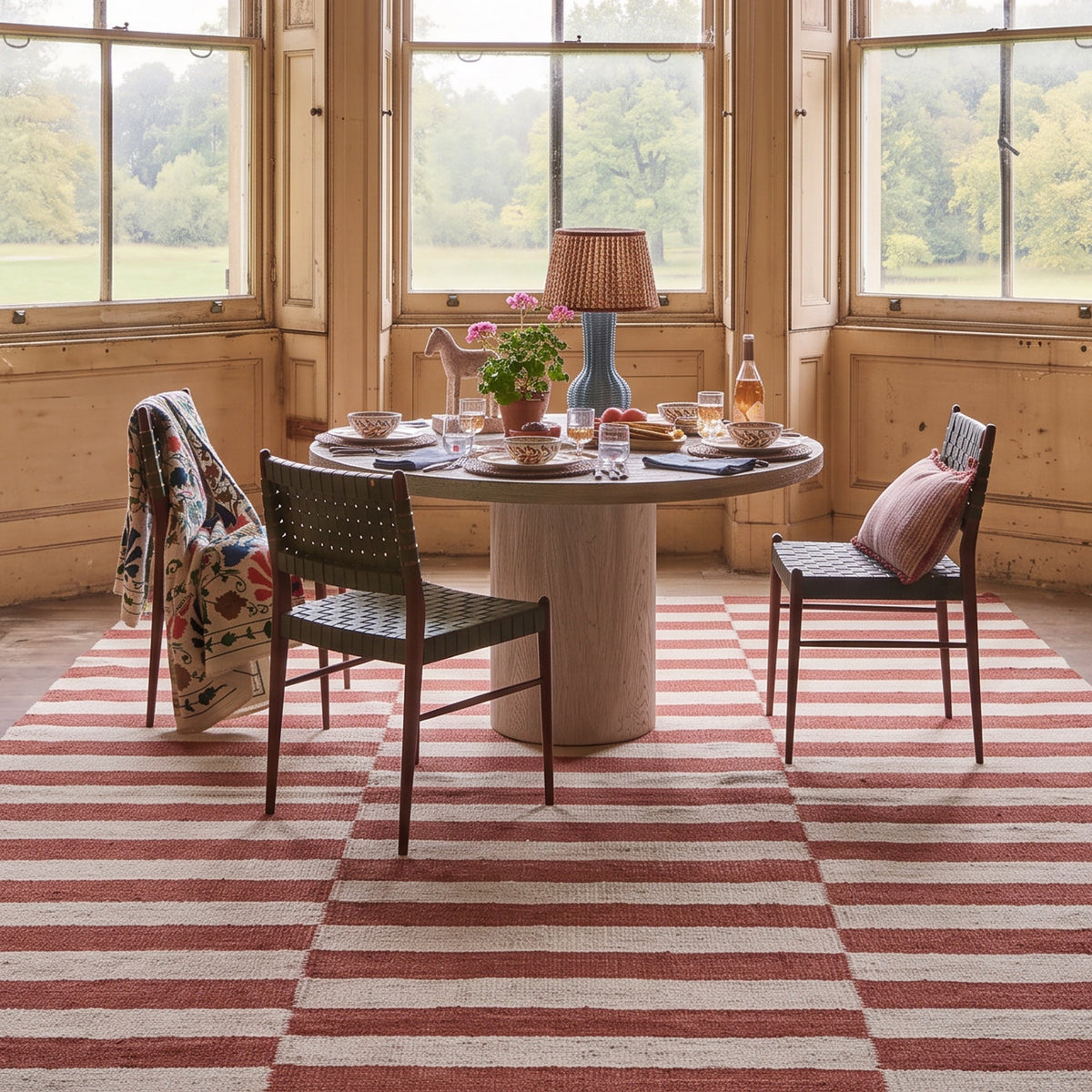 Tapis moderne géométrique pour salon, design scandinave, olive, rouille et rose
