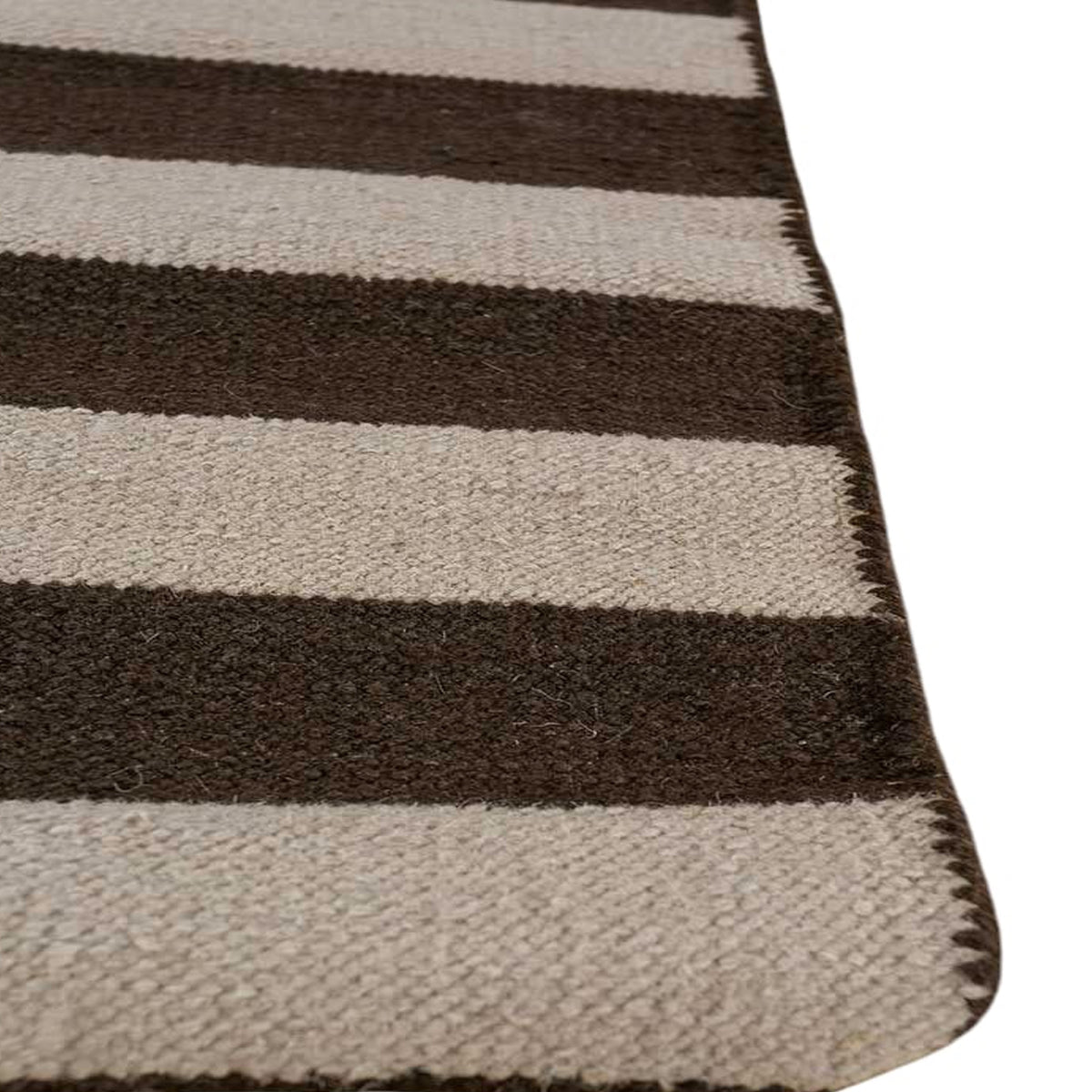 Mahogany & Beige Striped Handwoven Wool Area Rug