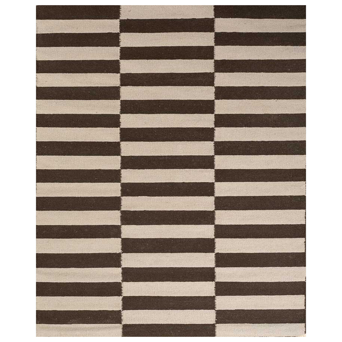 Mahogany & Beige Striped Handwoven Wool Area Rug
