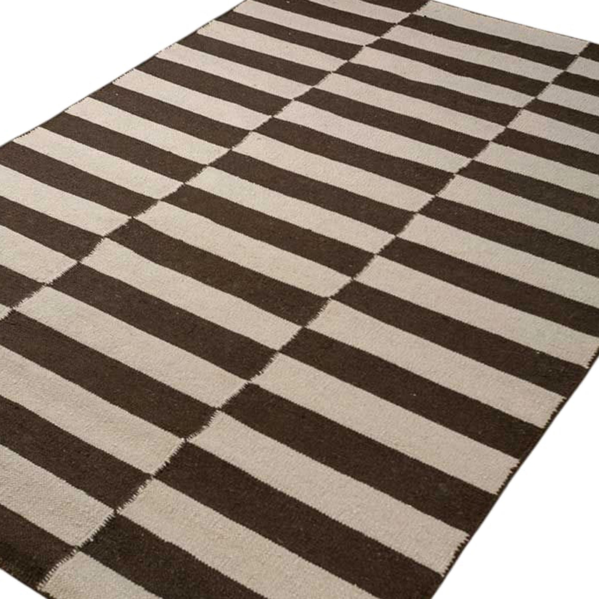 Mahogany & Beige Striped Handwoven Wool Area Rug