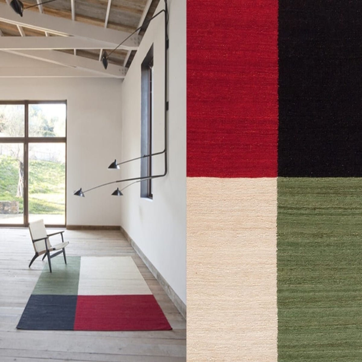Tapis moderne géométrique pour salon, design scandinave, olive, rouille et rose