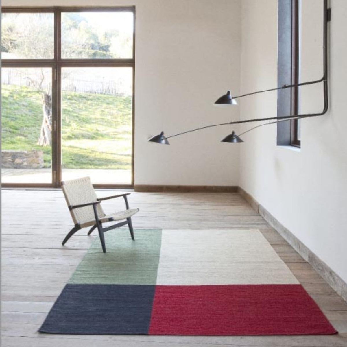 Tapis moderne géométrique pour salon, design scandinave, olive, rouille et rose