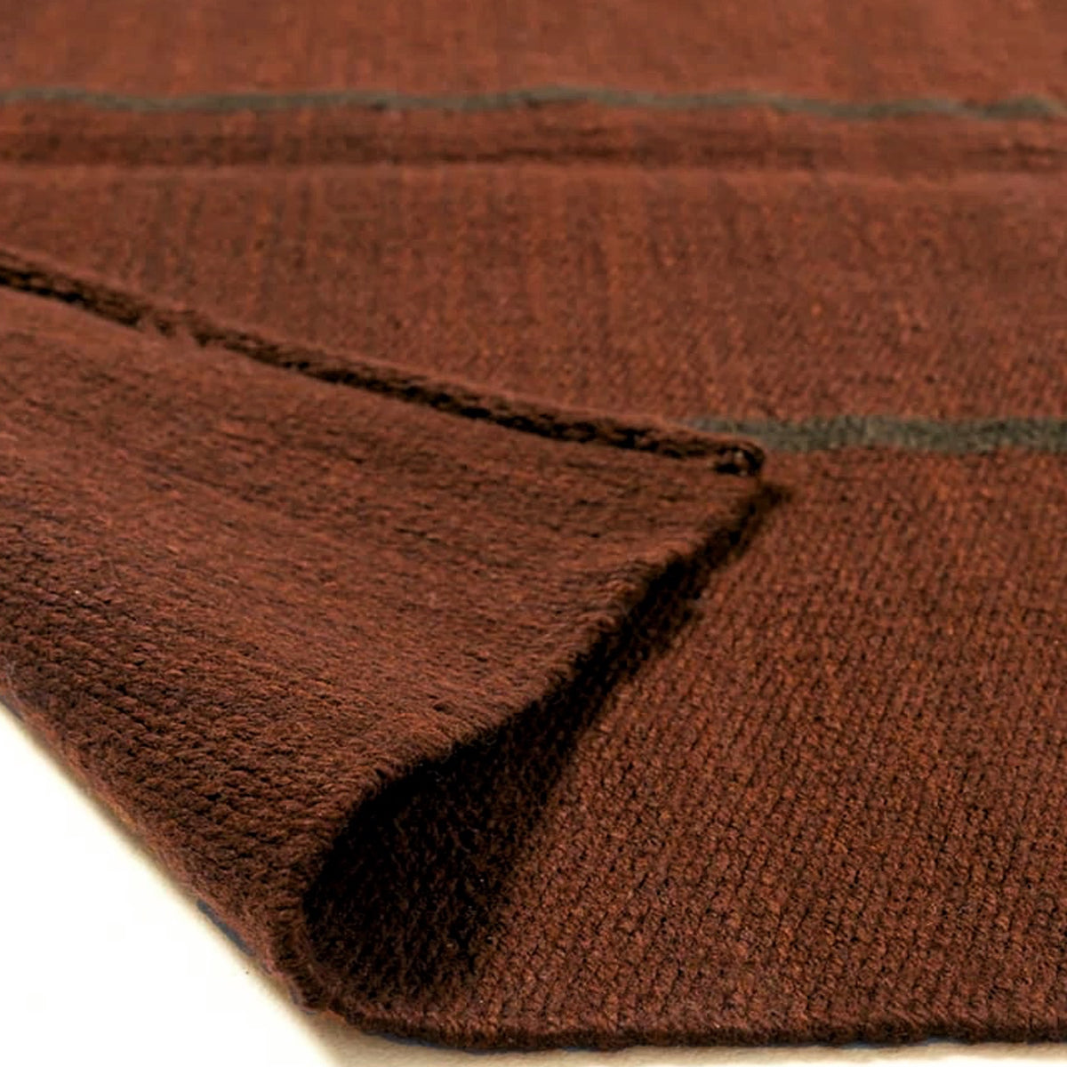 Handwoven Burgundy Brown Striped Minimalist Flat weave Wool Area Rug. Custom Sizes