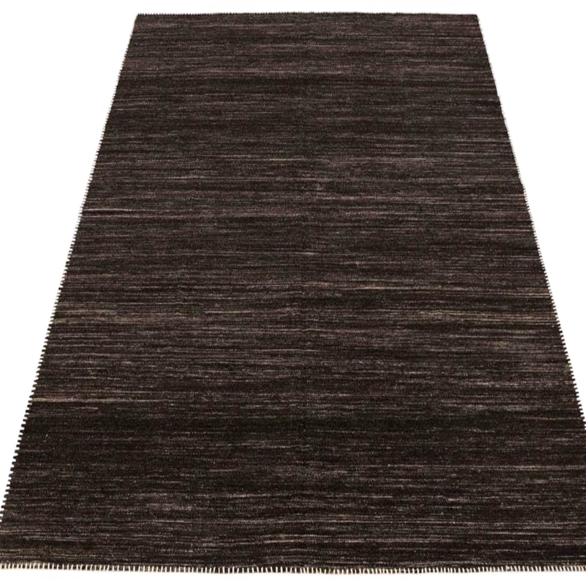 Dark Brown Natural Undyed Hand-spun Wool Flatweave Area Rug
