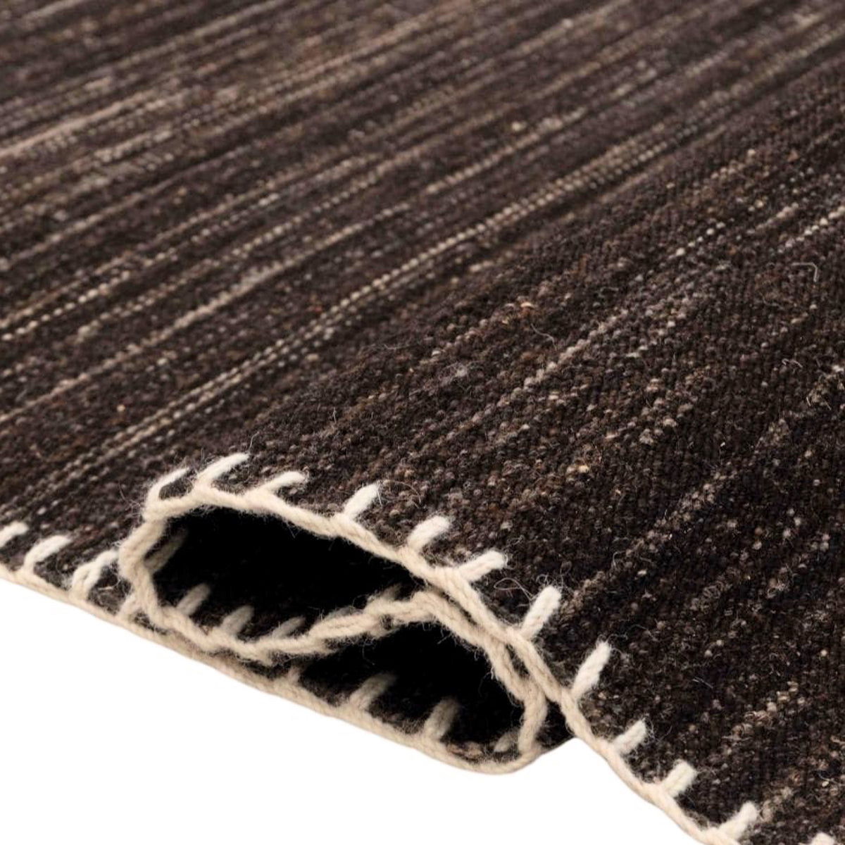 Dark Brown Natural Undyed Hand-spun Wool Flatweave Area Rug