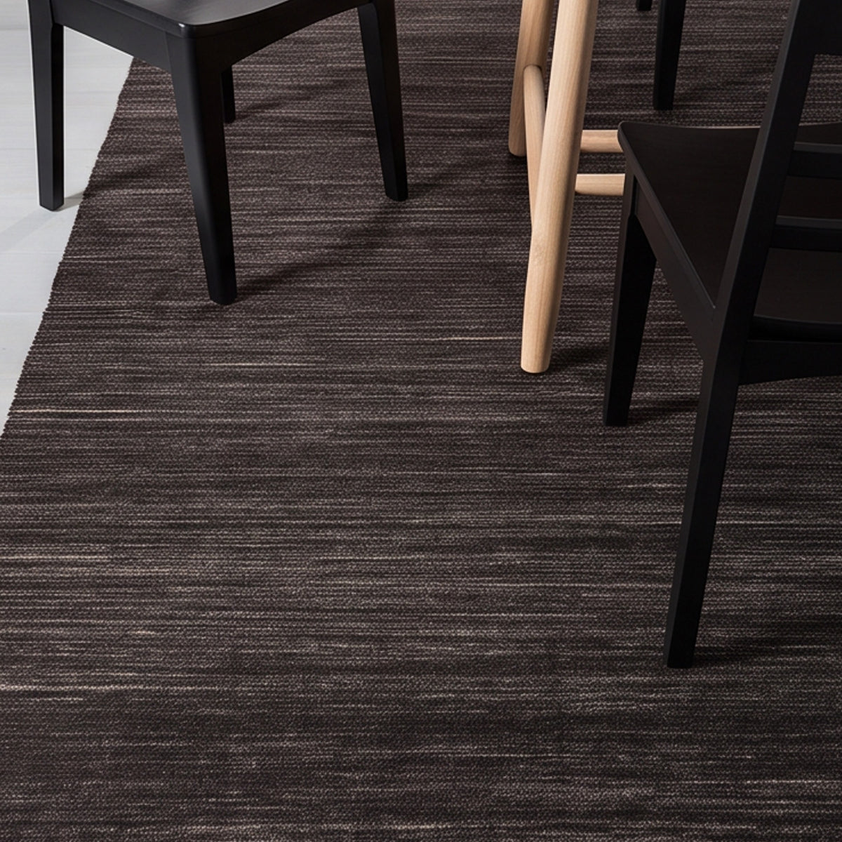 Dark Brown Natural Undyed Hand-spun Wool Flatweave Area Rug