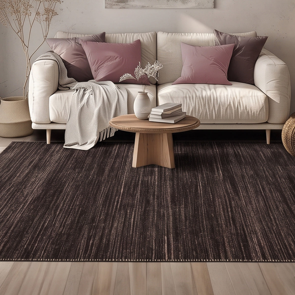 Dark Brown Natural Undyed Hand-spun Wool Flatweave Area Rug