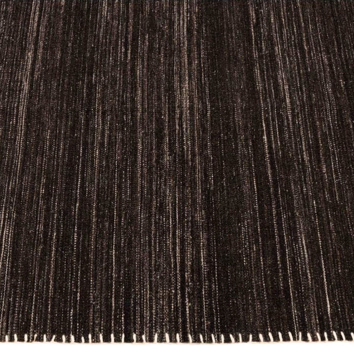 Dark Brown Natural Undyed Hand-spun Wool Flatweave Area Rug