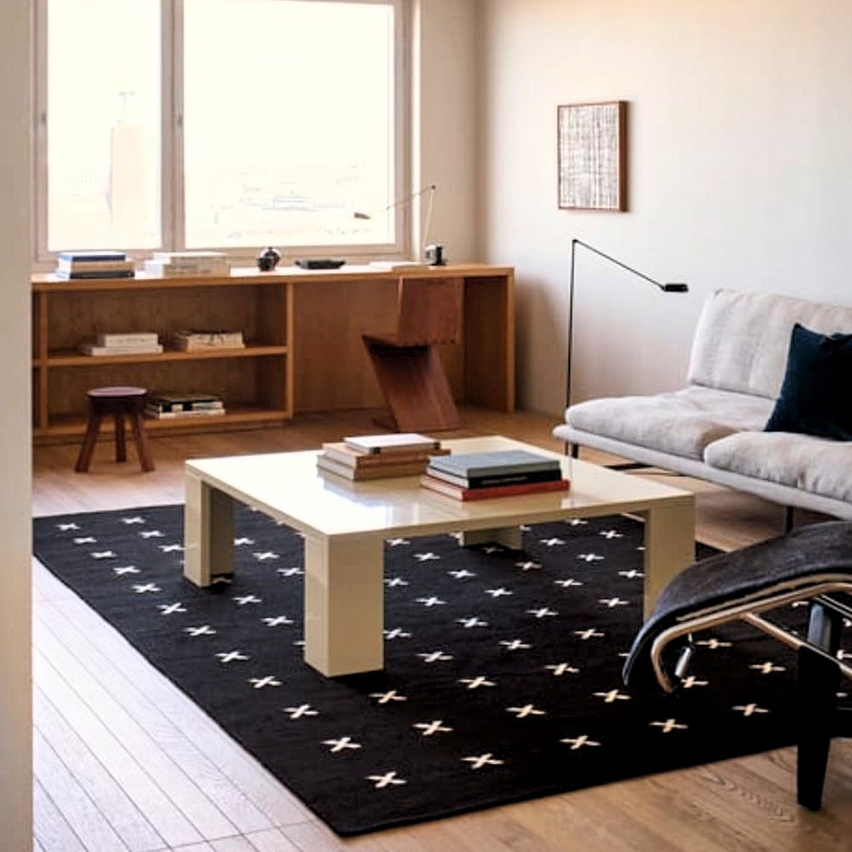 Tapis moderne géométrique pour salon, design scandinave, olive, rouille et rose