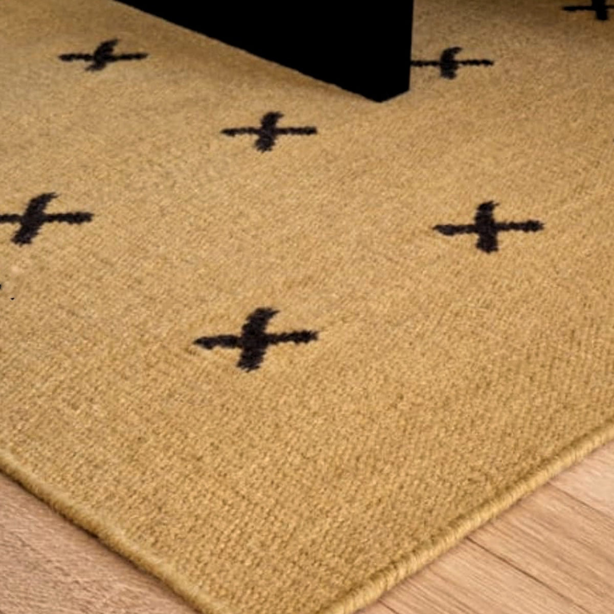 Mustard Brown Cross Handwoven Nordic Design Wool Rug