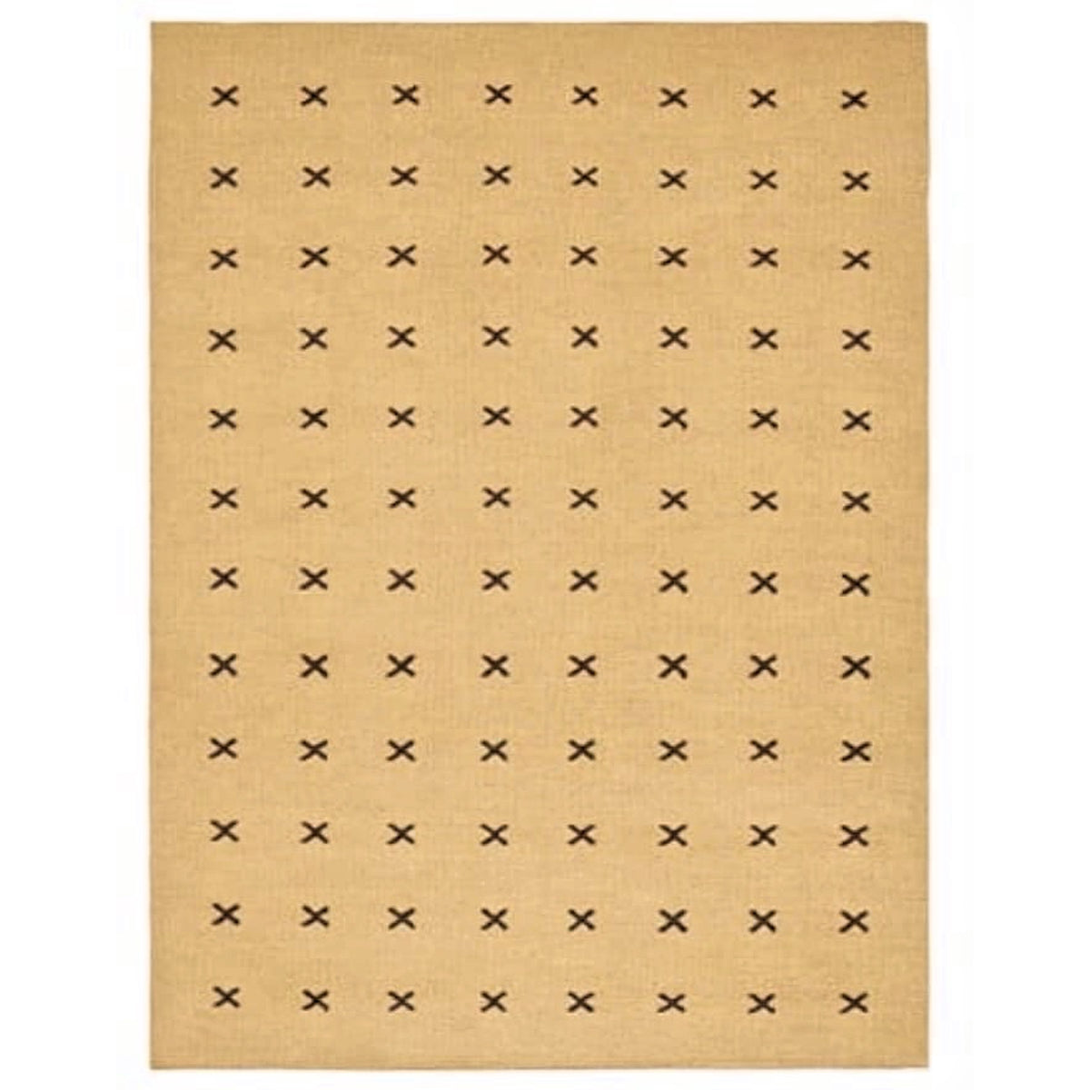 Mustard Brown Cross Handwoven Nordic Design Wool Rug