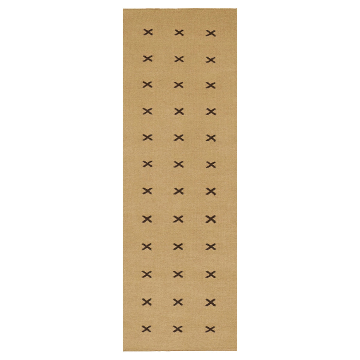 Mustard Brown Cross Handwoven Nordic Design Wool Rug