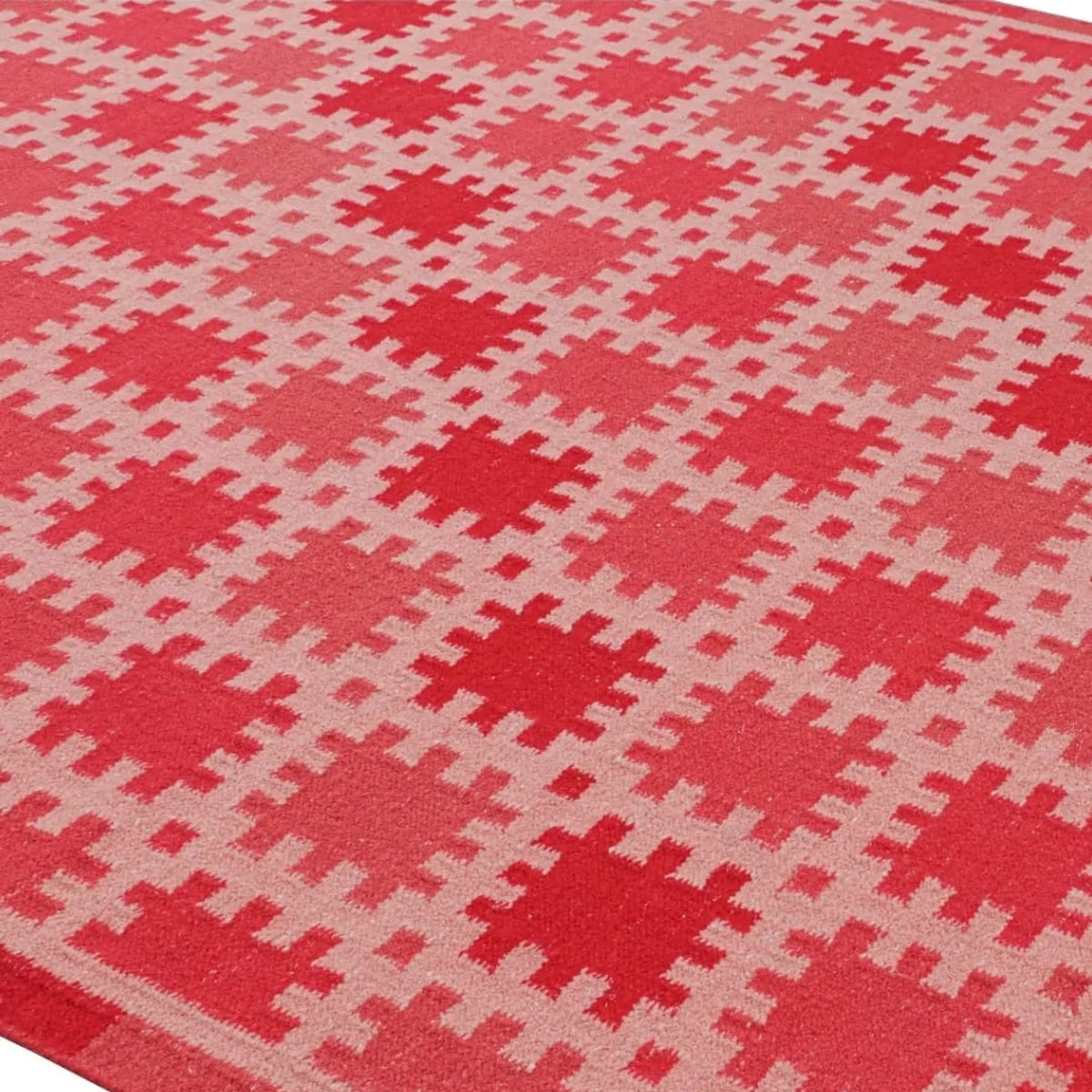 Red and Pink Handwoven Wool Area Rug