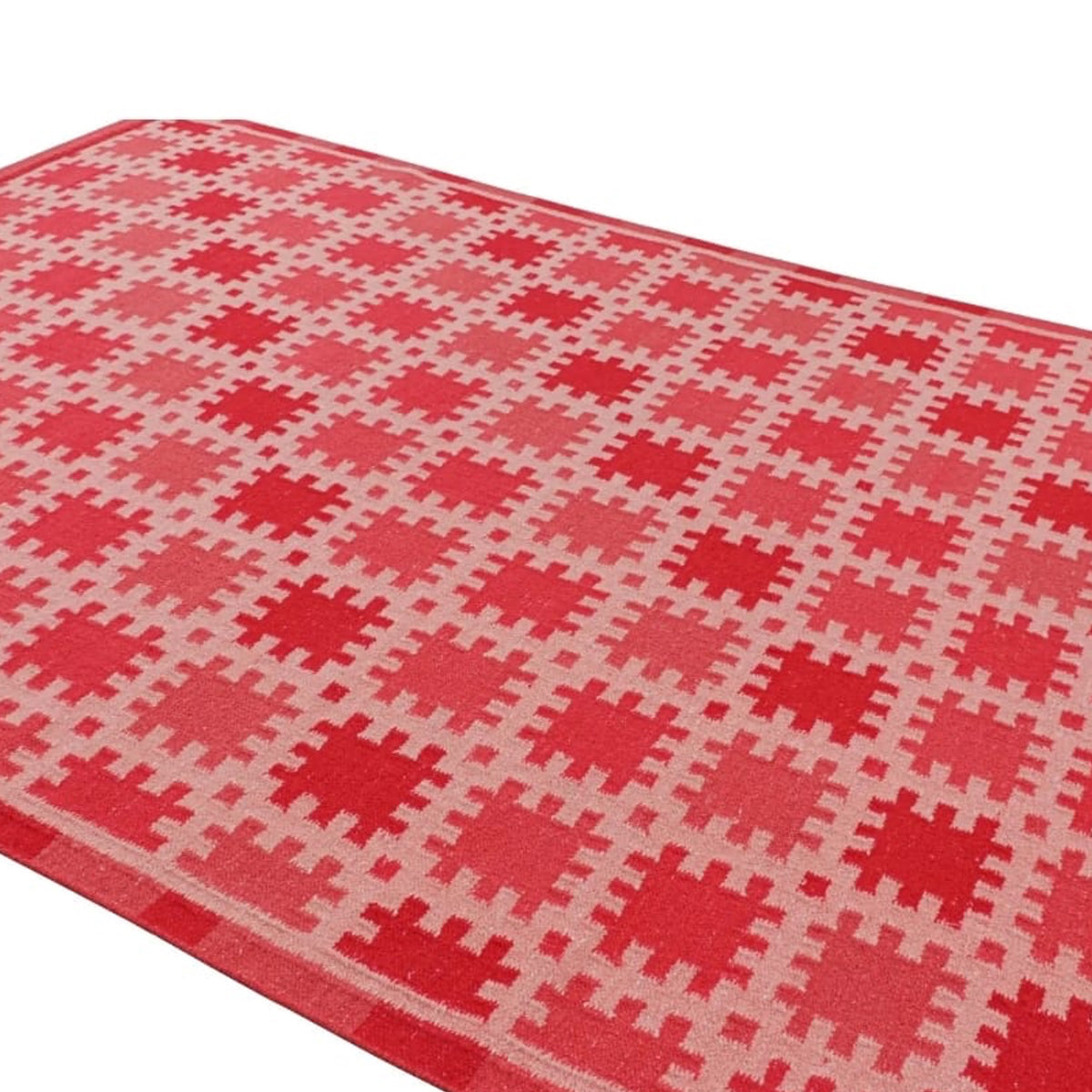 Red and Pink Handwoven Wool Area Rug