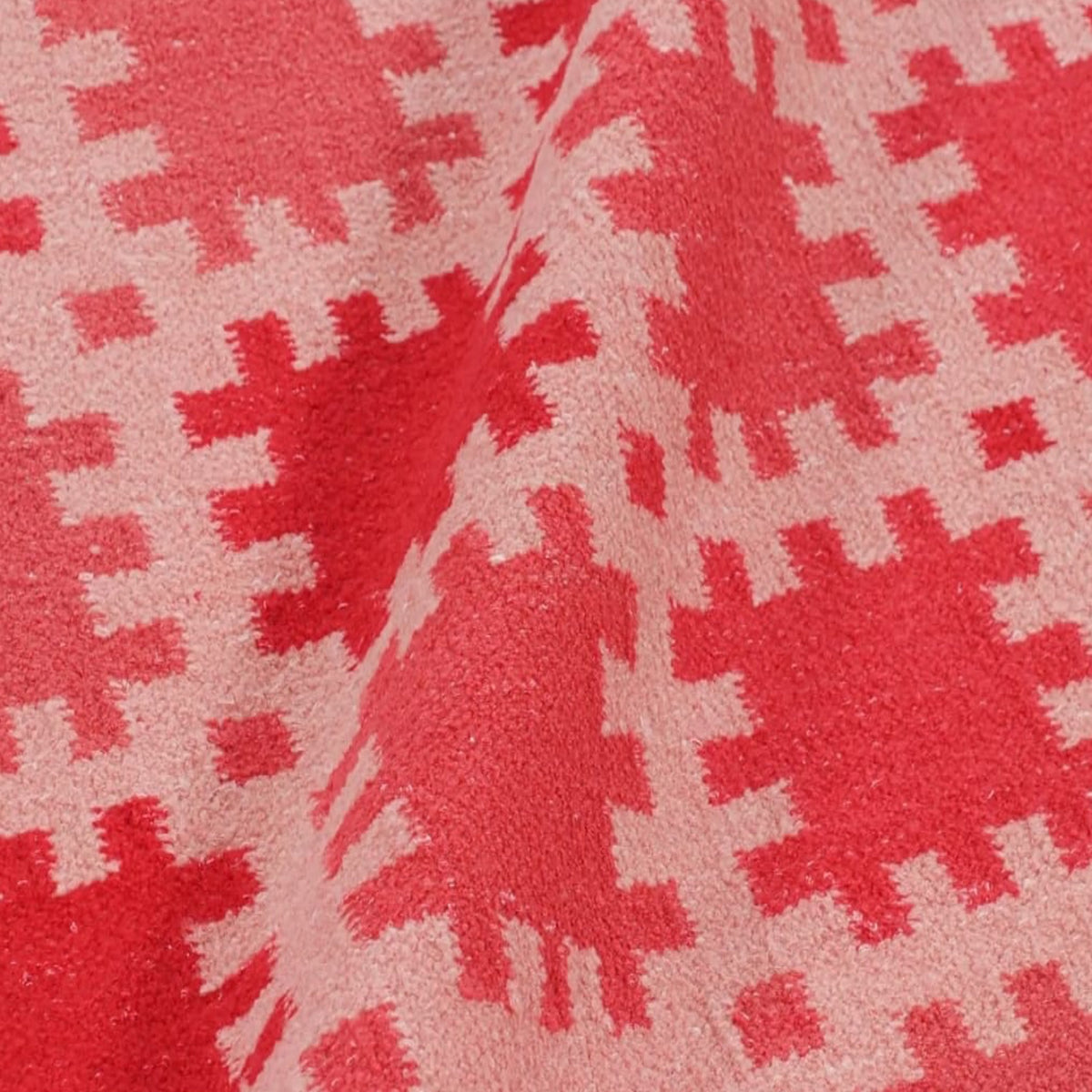 Handwoven Wool Kilim Rug: Pink Coral Terracotta Multicolor Geometric Scandinavian Design