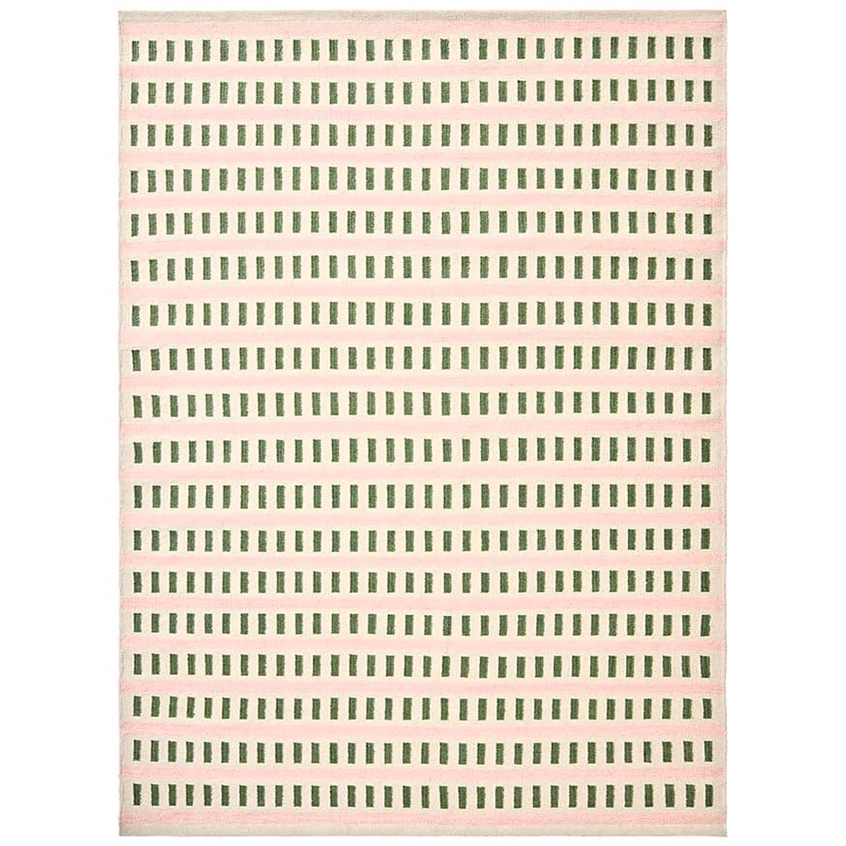 Pink Green Beige Handwoven Wool Rug