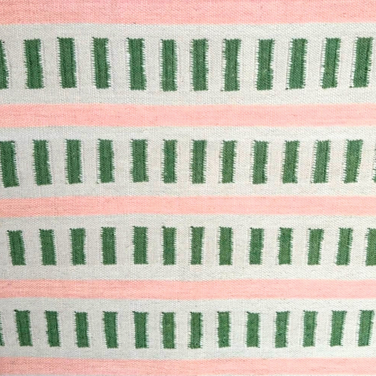 Pink Green Beige Handwoven Wool Rug