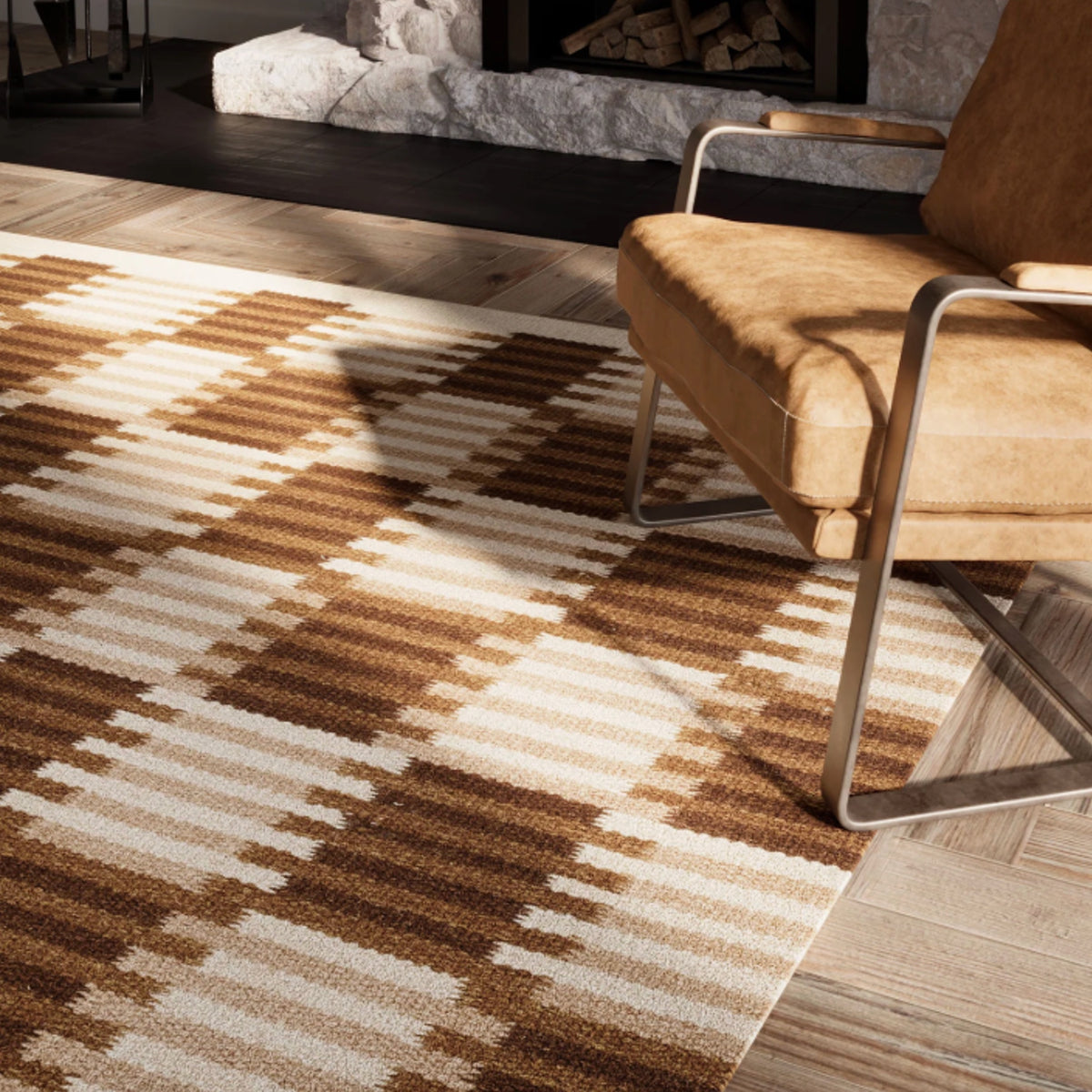 Tapis moderne géométrique pour salon, design scandinave, olive, rouille et rose