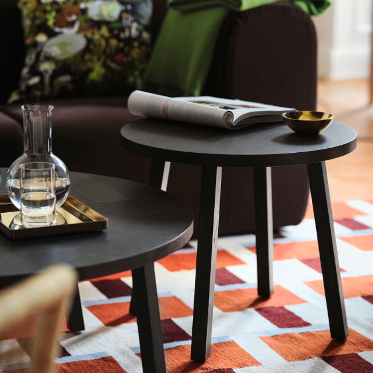 Scandinavian Design Handwoven Cream Brown Blue Modern Geometric Flat weave Rug