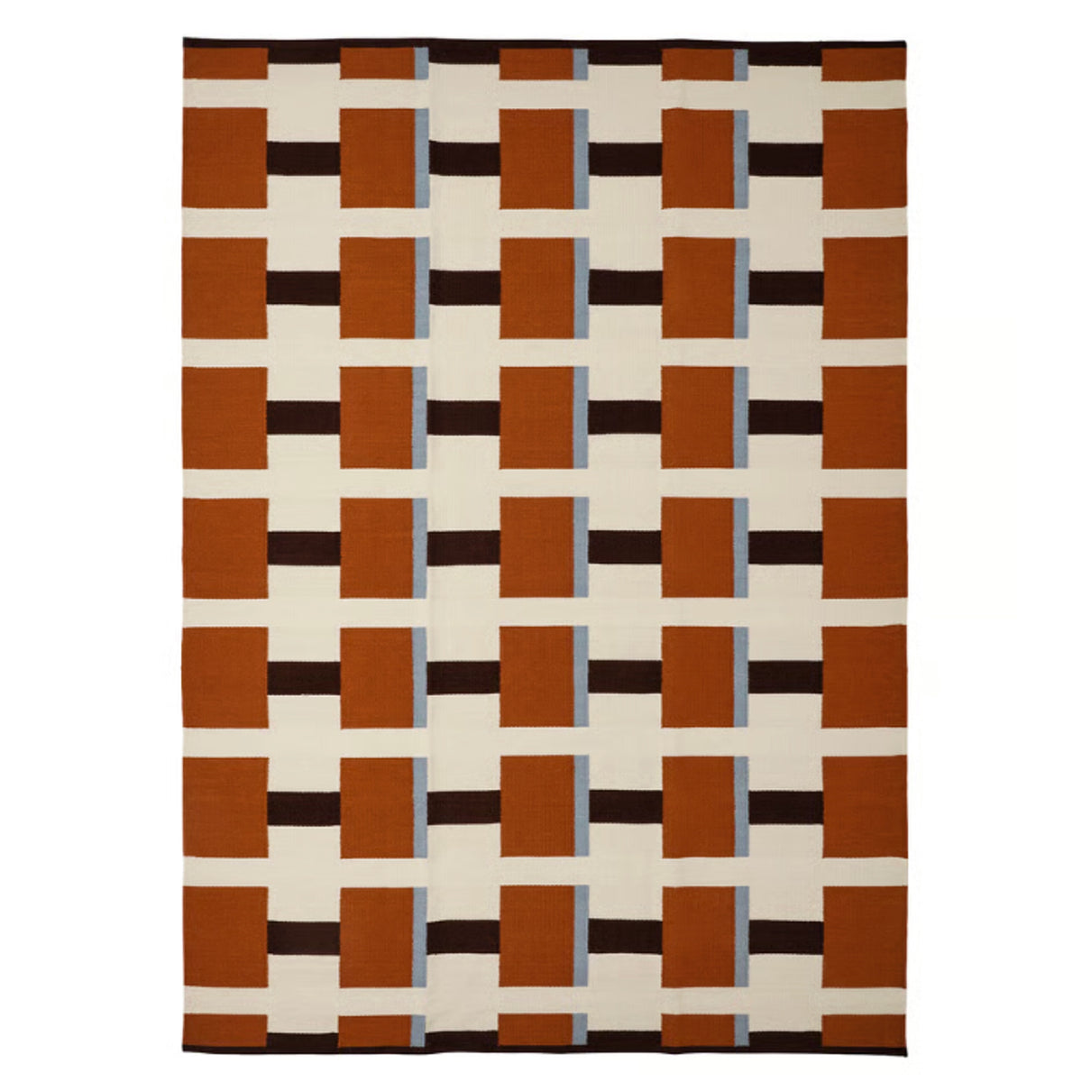 Scandinavian Design Handwoven Cream Brown Blue Modern Geometric Flat weave Rug