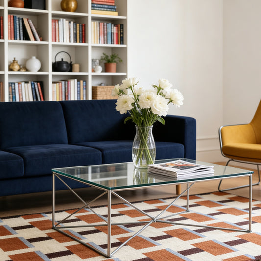 Scandinavian Design Handwoven Cream Brown Blue Modern Geometric Flat weave Rug