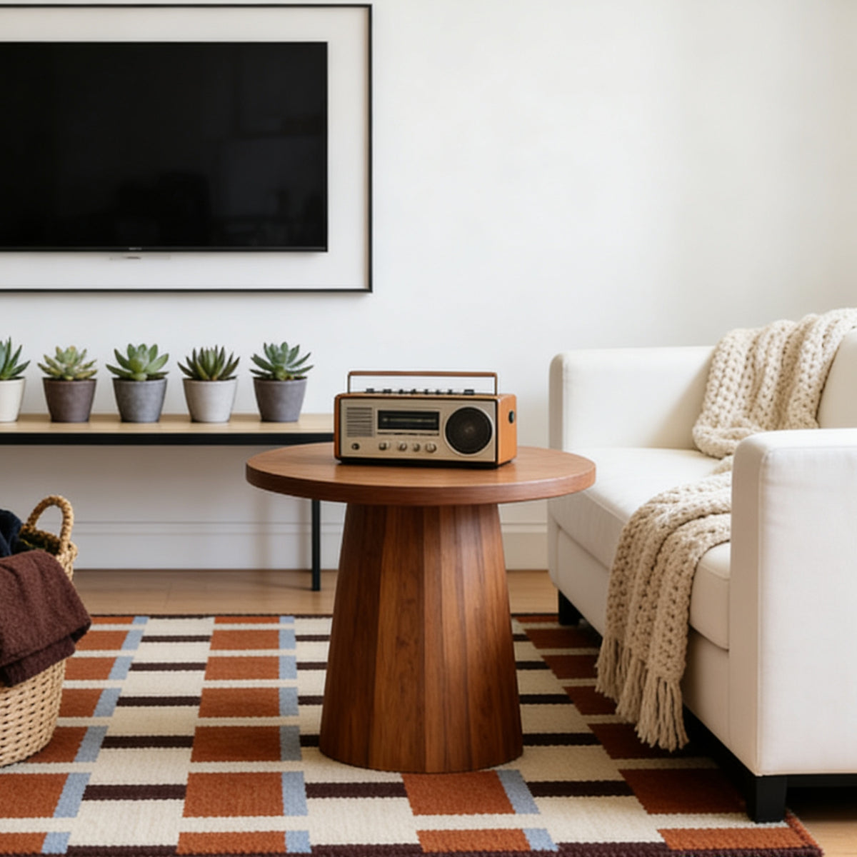 Scandinavian Design Handwoven Cream Brown Blue Modern Geometric Flat weave Rug