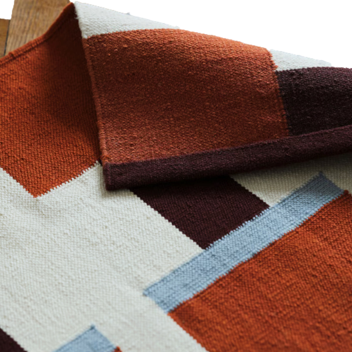 Scandinavian Design Handwoven Cream Brown Blue Modern Geometric Flat weave Rug