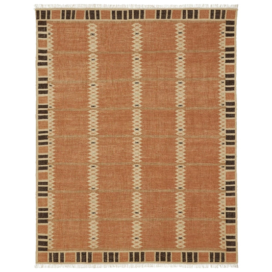 Aged Terracotta Brown & Beige Handwoven Wool Area Rug