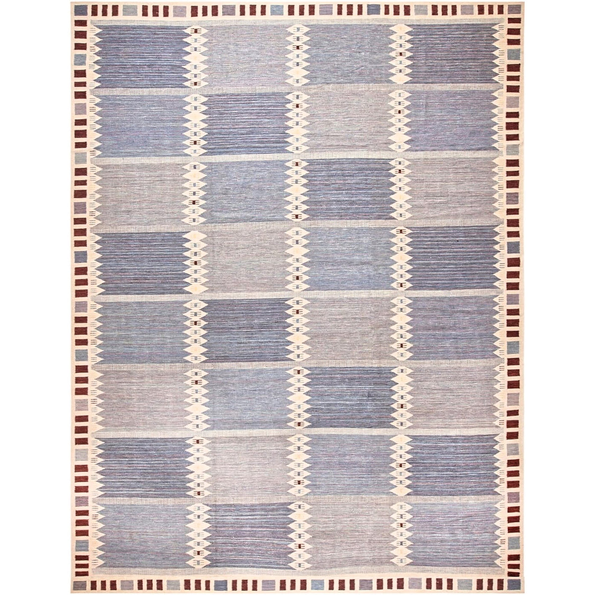 Scandinavian Wool Light Blue Beige Geometric Flatweave Area Rug. Custom sizes available.