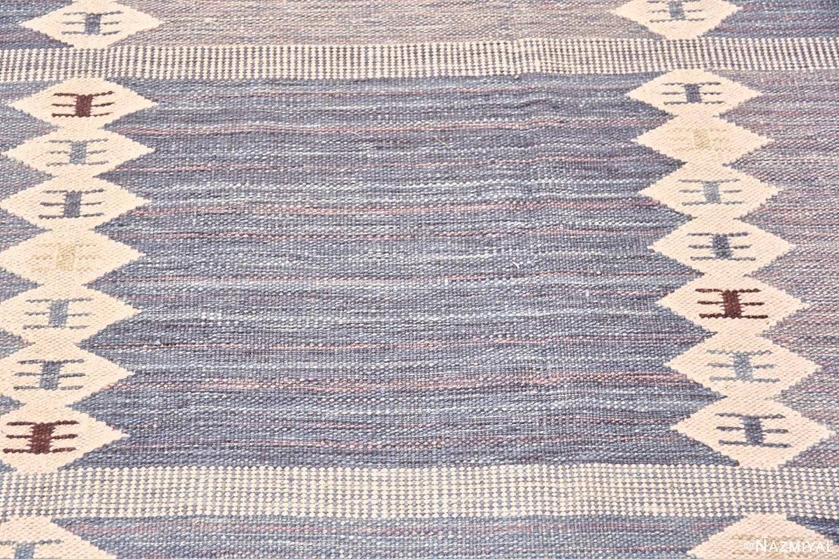 Scandinavian Wool Light Blue Beige Geometric Flatweave Area Rug. Custom sizes available.