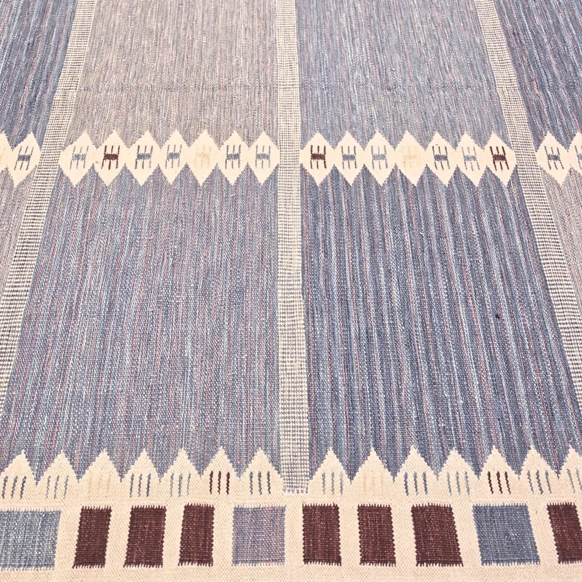 Scandinavian Wool Light Blue Beige Geometric Flatweave Area Rug. Custom sizes available.