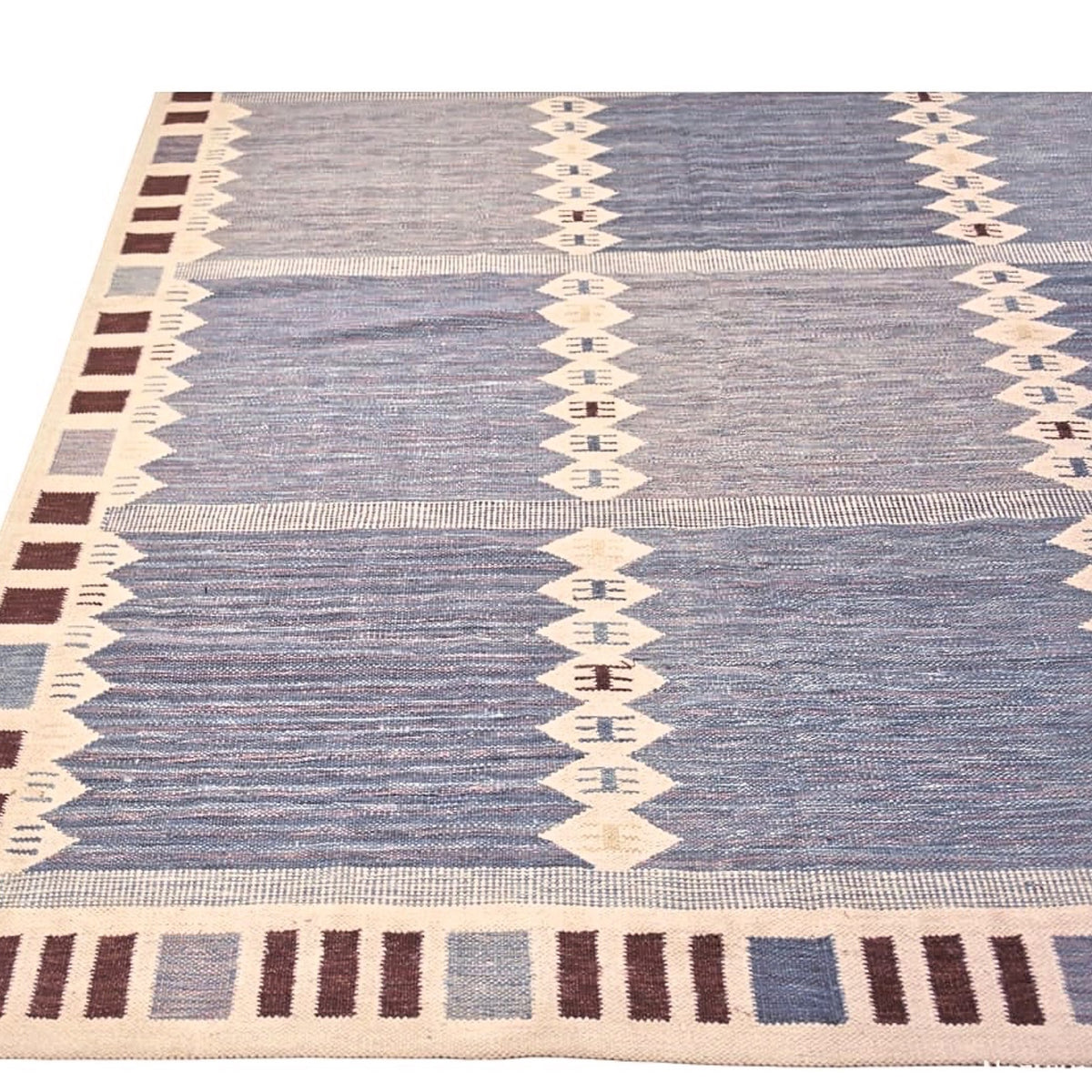 Light Blue Grey Beige Handwoven Wool Area Rug