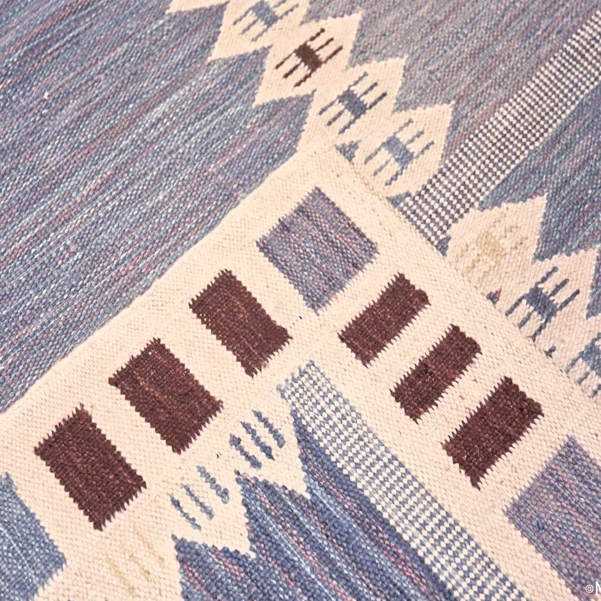 Light Blue Grey Beige Handwoven Wool Area Rug