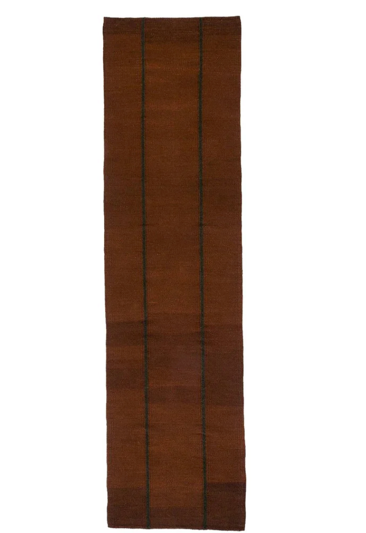 Handwoven Burgundy Brown Striped Minimalist Flat weave Wool Area Rug. Custom Sizes