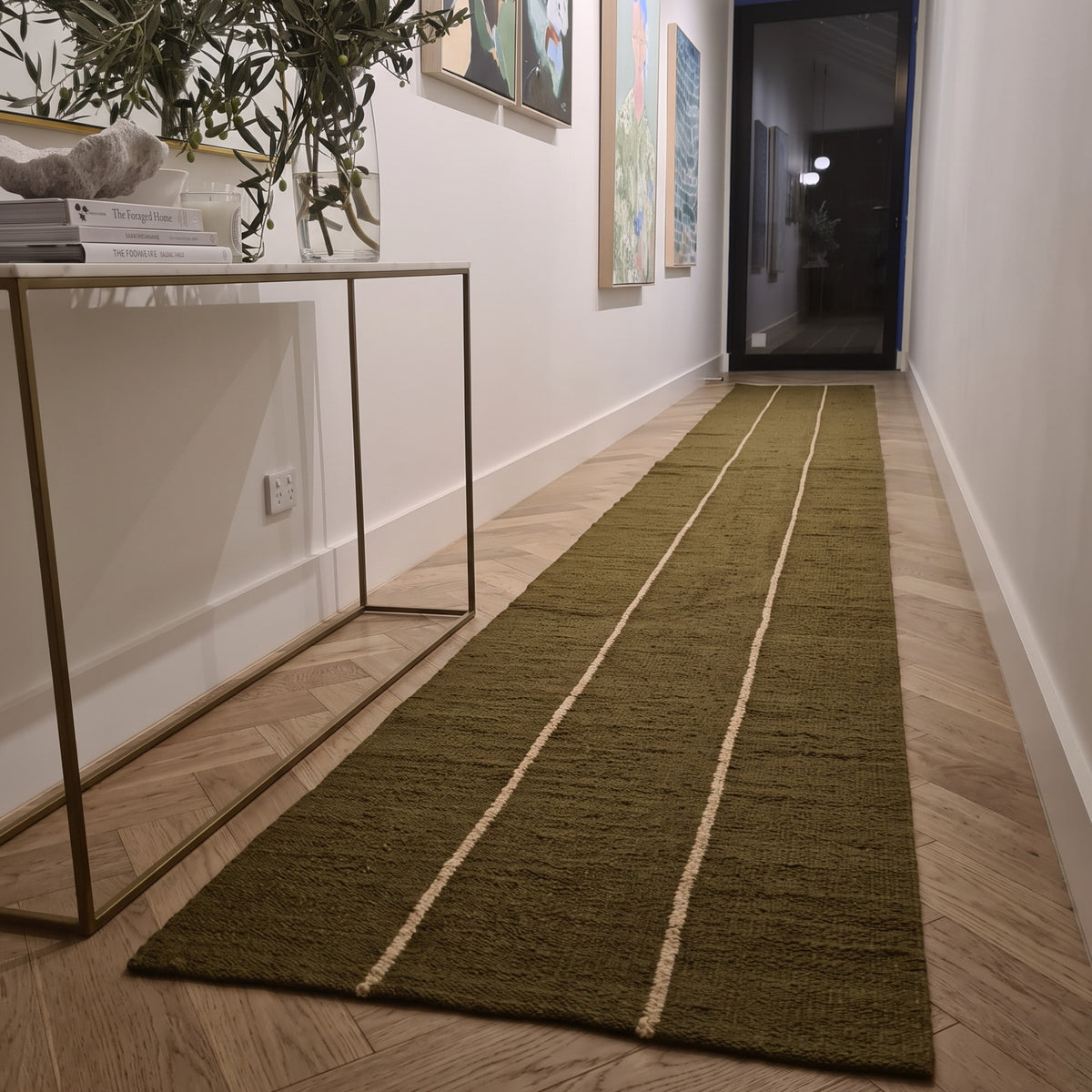 Tapis moderne géométrique pour salon, design scandinave, olive, rouille et rose