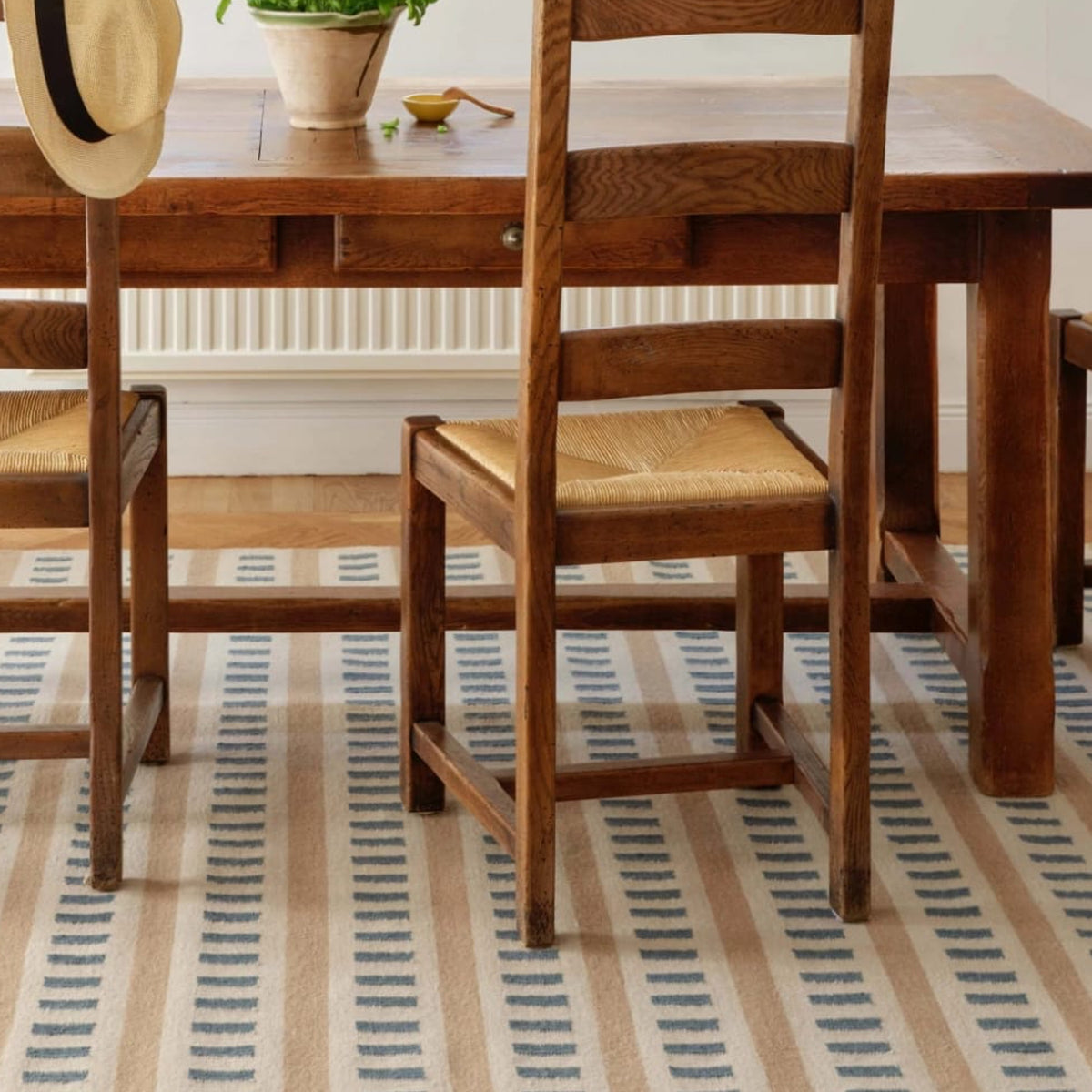 Teal Beige Cream Handwoven Wool Rug