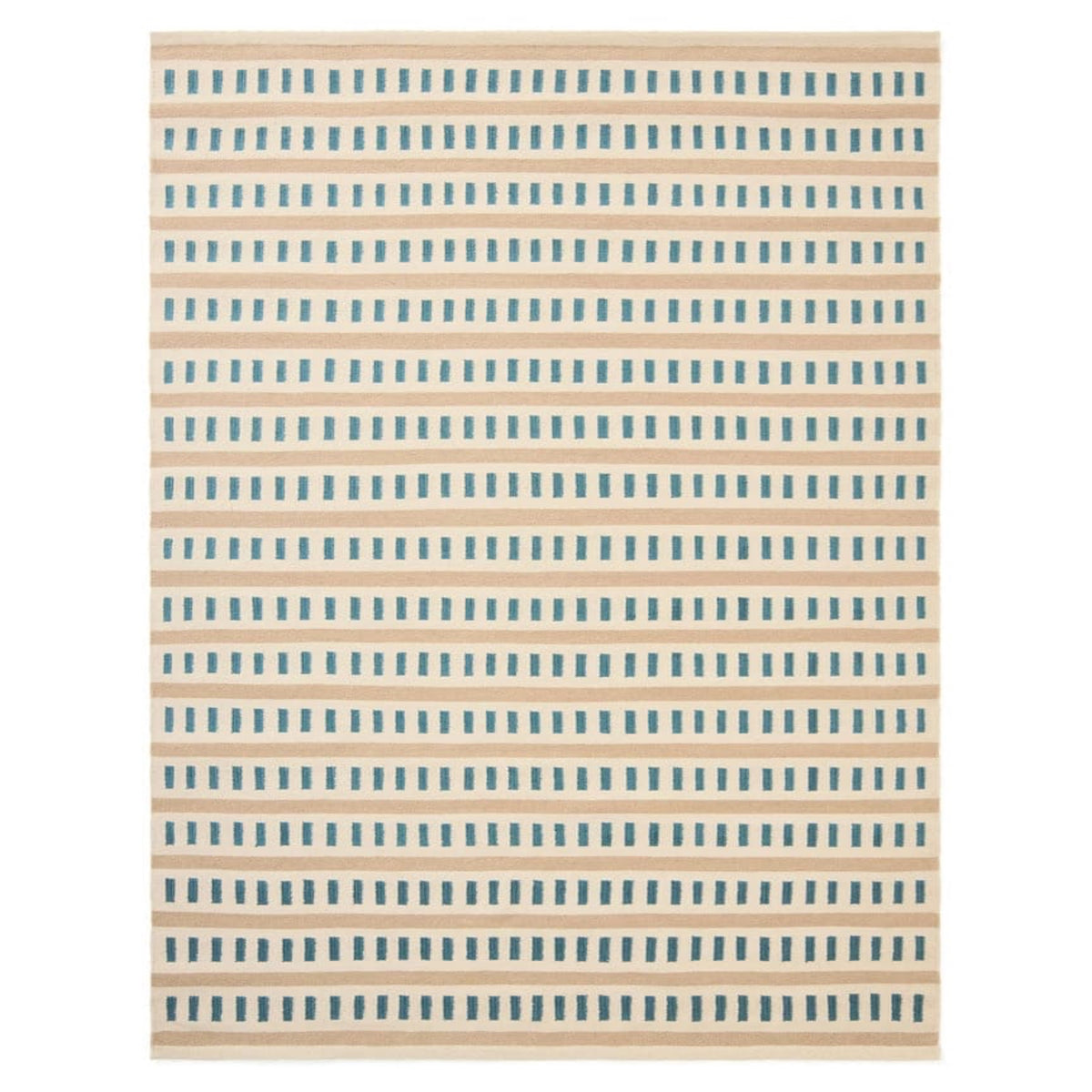 Teal Beige Cream Handwoven Wool Rug