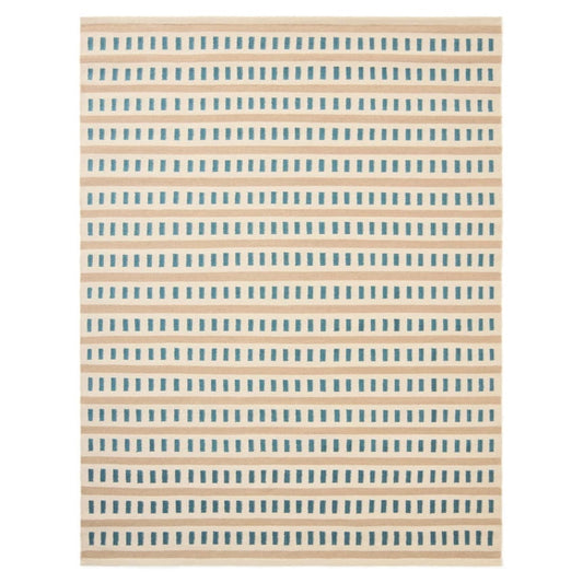 Teal Beige Cream Handwoven Wool Rug