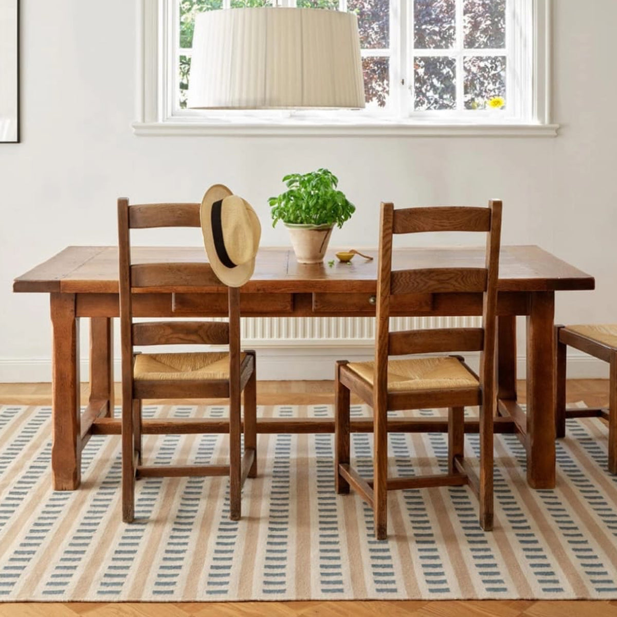 Teal Beige Cream Handwoven Wool Rug