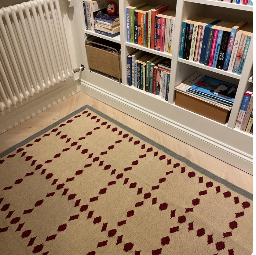 Blue Beige Rust Handwoven Scandinavian Design Wool Rug