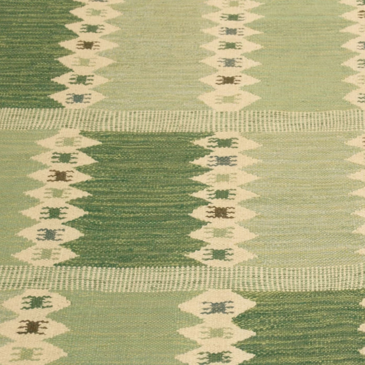 Handmade Scandinavian Design Geometric Grid Pattern Green & Beige Flatweave Area Rug